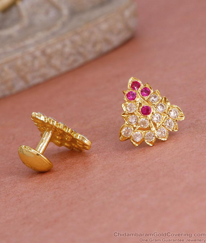 Buy Ruby White Gati Stone Impon Stud Earring Design Online ER5583