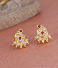Trendy Mango Design Five Metal Stud Earring With Ruby White Stone ER5587