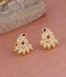 Trendy Mango Design Five Metal Stud Earring With Ruby White Stone ER5587