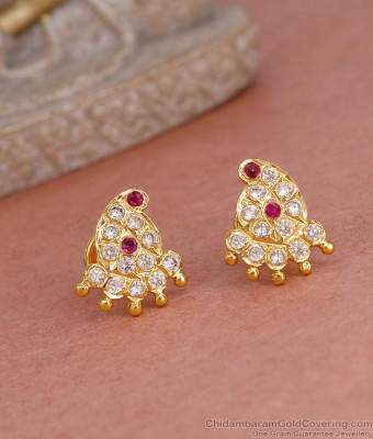 Trendy Mango Design Five Metal Stud Earring With Ruby White Stone ER5587