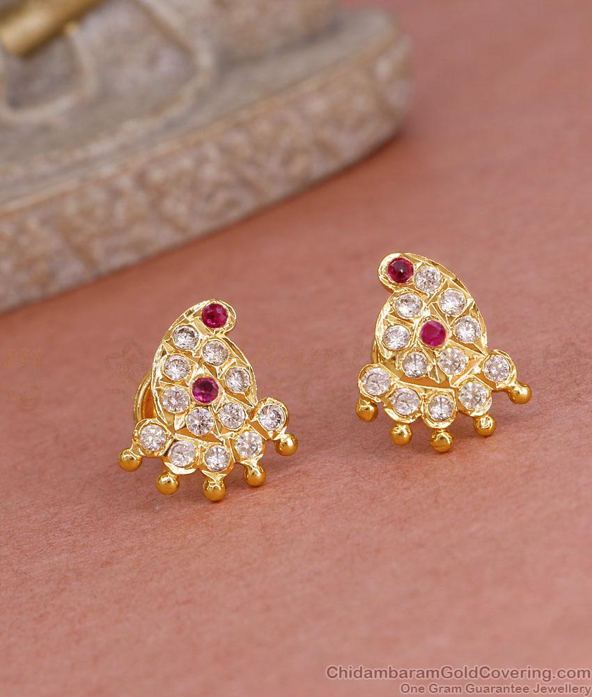 Trendy Mango Design Five Metal Stud Earring With Ruby White Stone ER5587 Trendy Mango Design Five Metal Stud Earring With Ruby White Stone ER5587