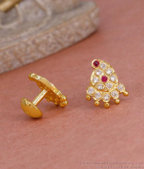 Trendy Mango Design Five Metal Stud Earring With Ruby White Stone ER5587