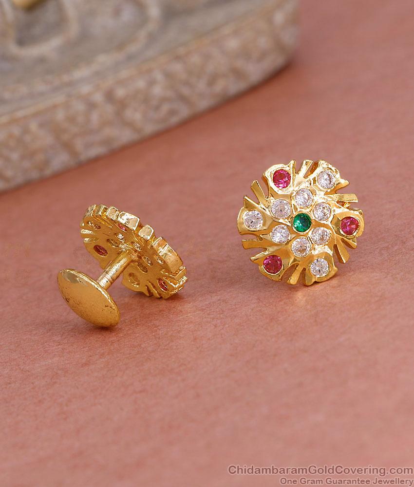 Traditional Multi Color Stone Screw Back Impon Earring Shop Online ER5588