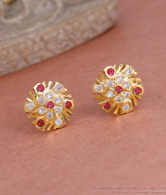 Daily Wear Screw Back Impon Panchaloha Stud Earring With Stone ER5589