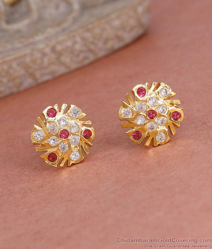 Daily Wear Screw Back Impon Panchaloha Stud Earring With Stone ER5589