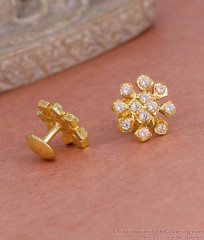 Latest White Stone Impon Stud Five Metal Screw Back Earring ER5594