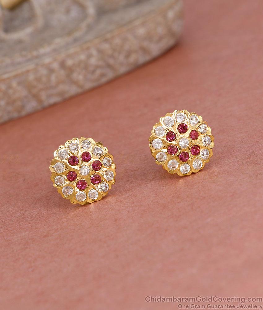 Stylish Flower Design Ruby White Stone Impon Stud Earring Online ER5595