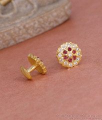 Stylish Flower Design Ruby White Stone Impon Stud Earring Online ER5595