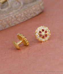 Stylish Flower Design Ruby White Stone Impon Stud Earring Online ER5595