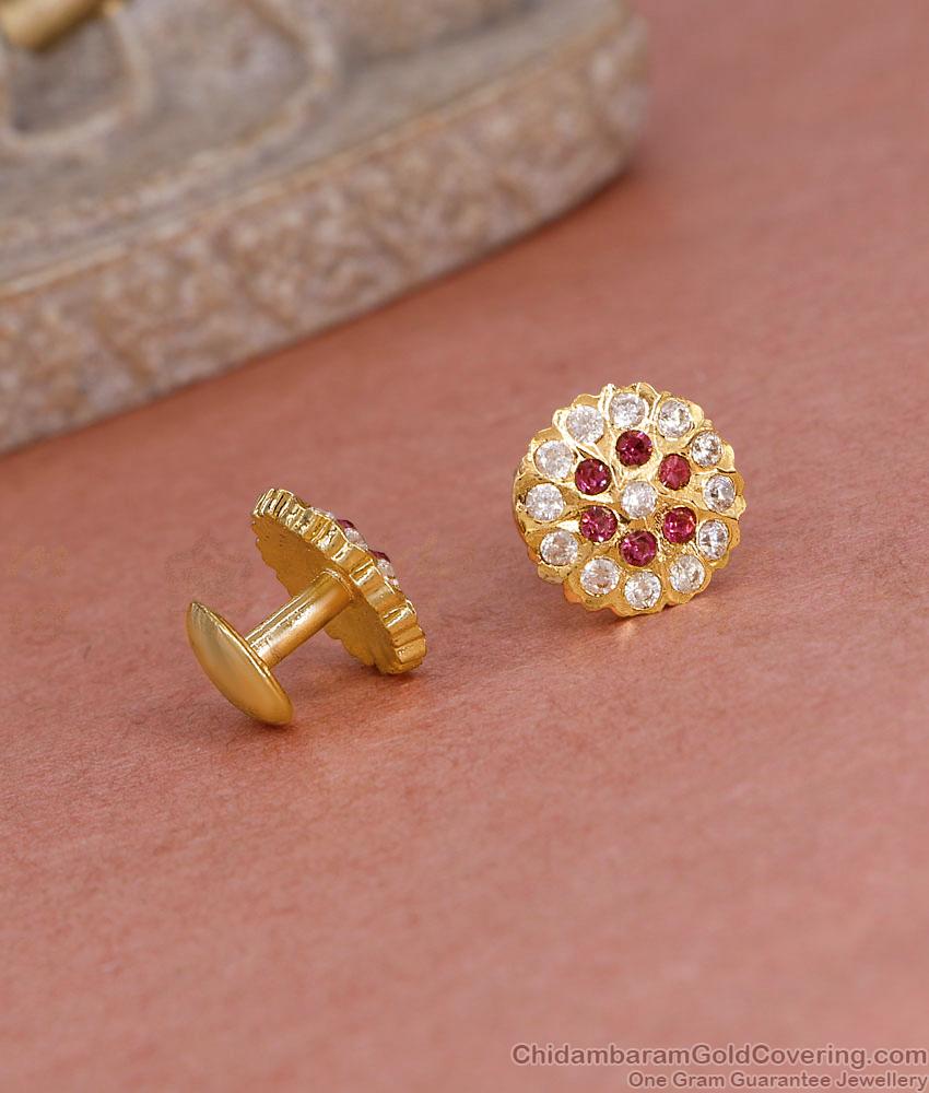 Stylish Flower Design Ruby White Stone Impon Stud Earring Online ER5595