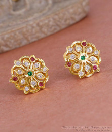 Big Multi Stone Impon Screw Back Stud Earring Designs For Women ER5598