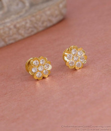 Small Impon Stud Earring White Stone Floral Design ER5599