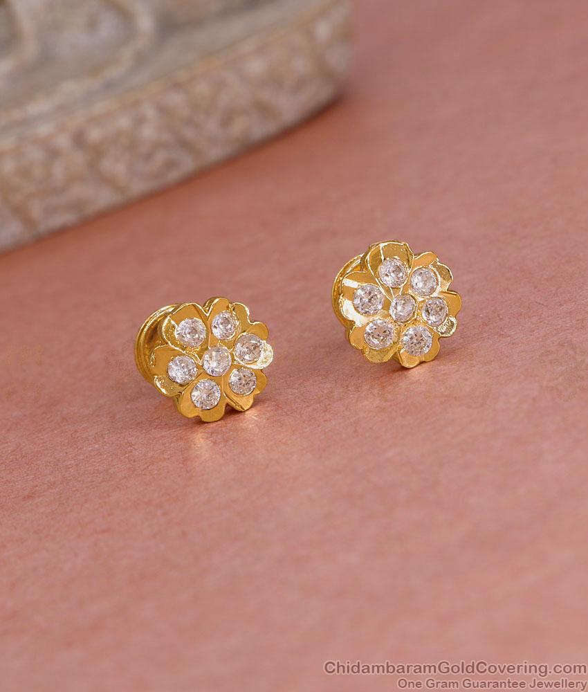 Small Impon Stud Earring White Stone Floral Design ER5599