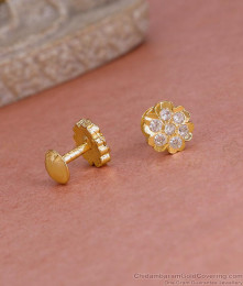 Small Impon Stud Earring White Stone Floral Design ER5599