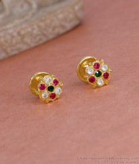 Light Weight Impon Panchaloha Small Stud Earring Multi Stone Design ER5600