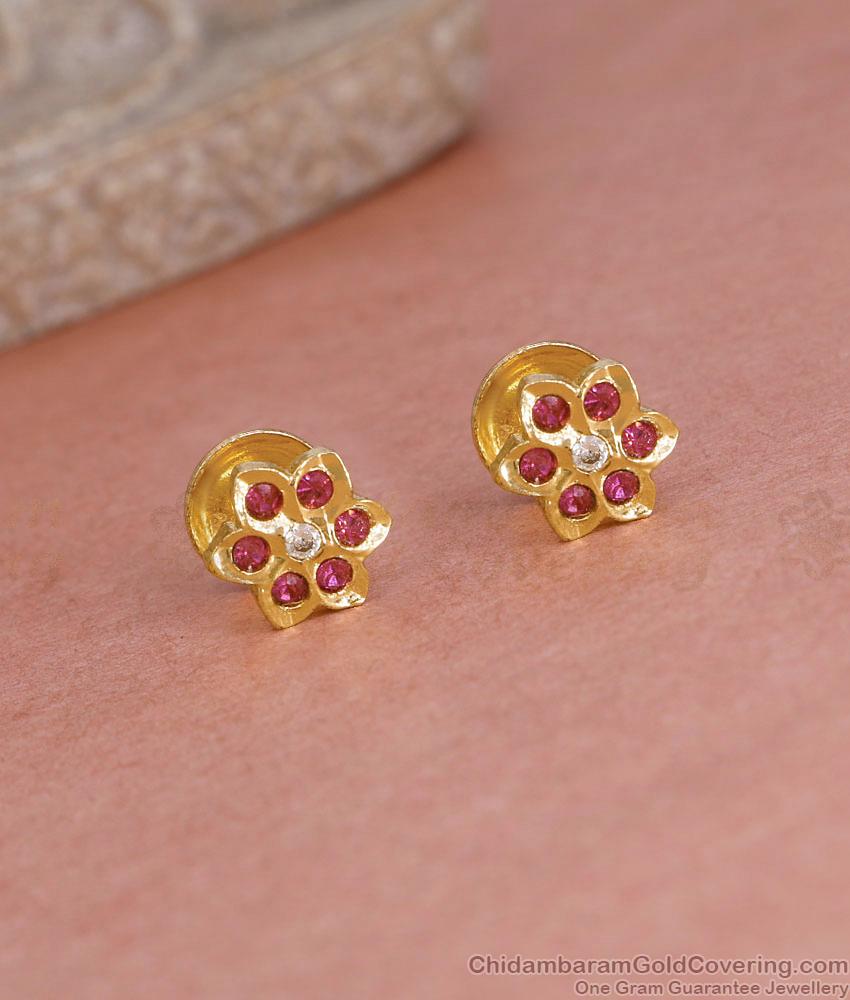 Daily Wear Ruby Stone Impon Stud Earring At Affordable Price ER5604