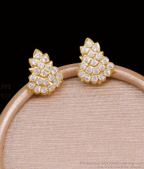 Traditional Screw Back Impon White Stone Stud Earring For Women ER5605