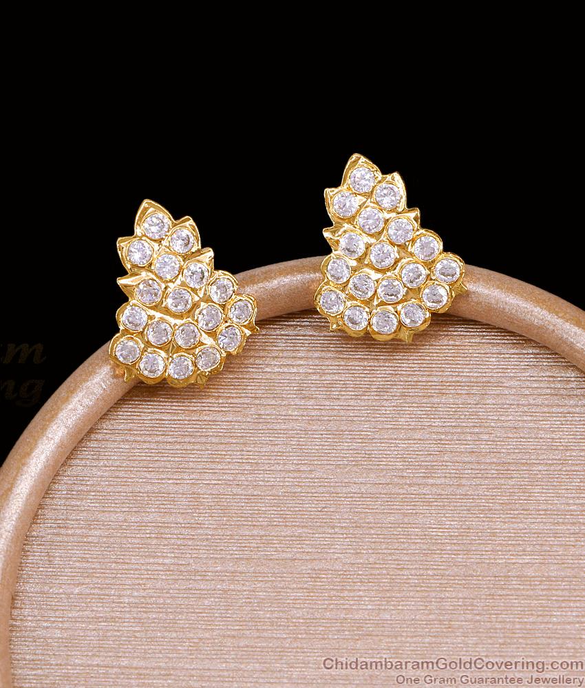 Traditional Screw Back Impon White Stone Stud Earring For Women ER5605