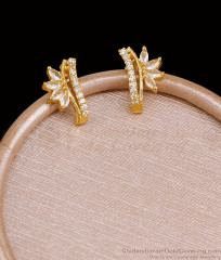 Beautiful Ad White Stone J Shaped Gold Stud Earring Shop Online ER5606