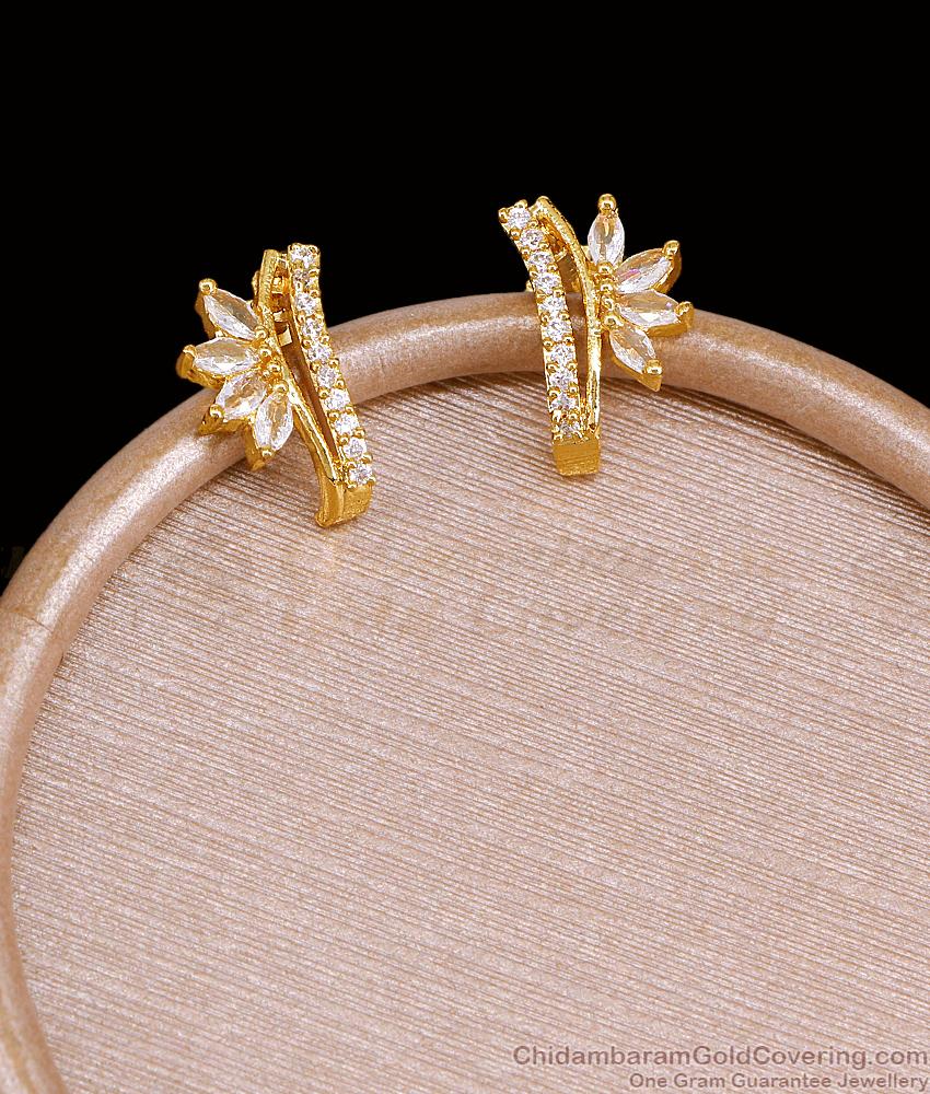 Beautiful Ad White Stone J Shaped Gold Stud Earring Shop Online ER5606