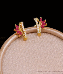 Stylish Ruby White Stone Gold Plated Stud Earring Guarantee Jewelry ER5607