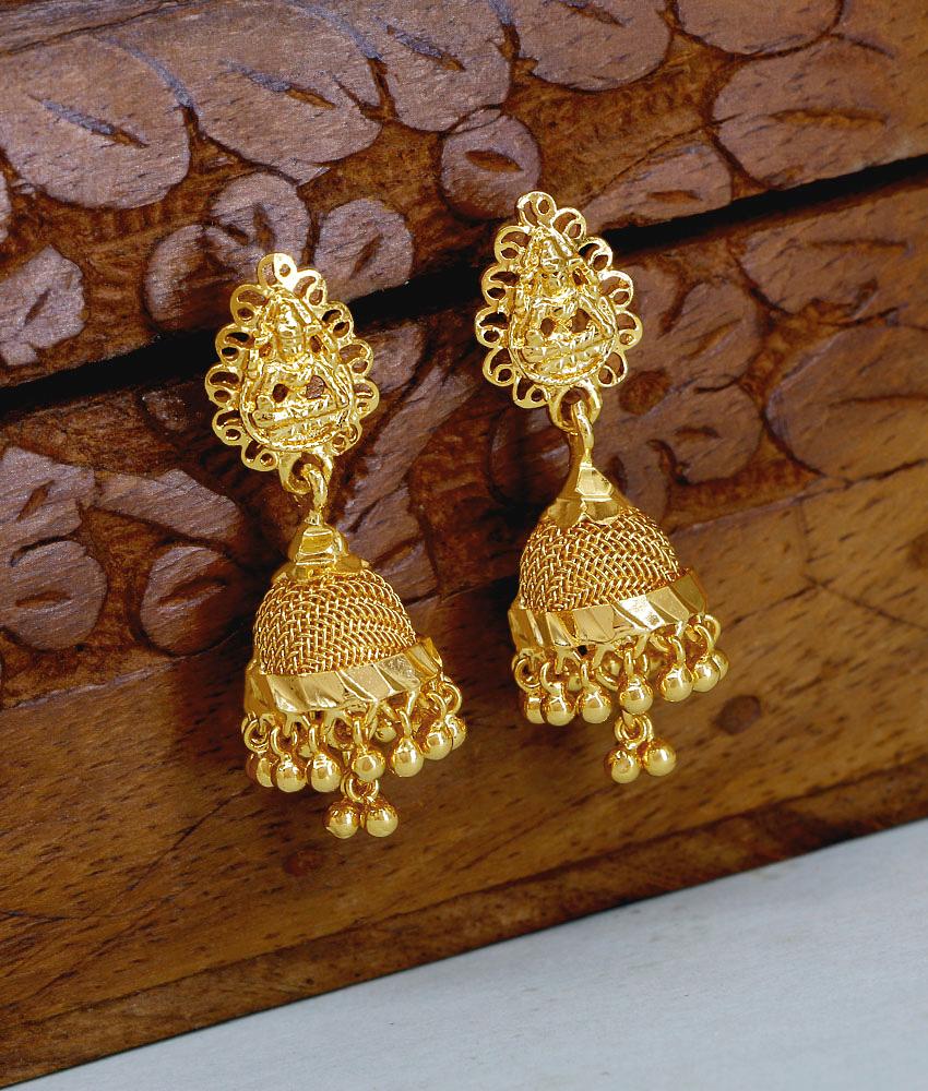 Traditional Lakshmi Motif Gold Imitation Jhumka Hanging Beads Design ER5610