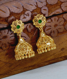 Beautiful Emerald Stone Gold Plated Floral Jhumkas Shop online ER5614