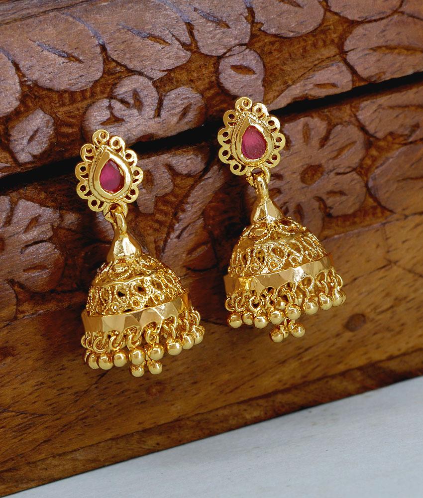 Kerala Mango Design Gold Plated Jhumki Earring With Stone ER5616