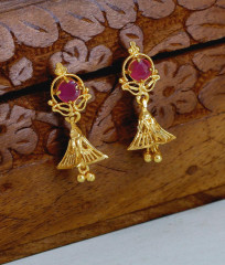 Regular Use 1 Gram Gold Ruby Stone Jhumkas For Women ER5617