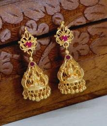 Premium Gold Tone Lakshmi Motif Jhumki Earring Bridal Jewelry ER5618