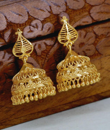 Premium Quality Micro Gold Plated Bridal Jhumkas Without Stone ER5622