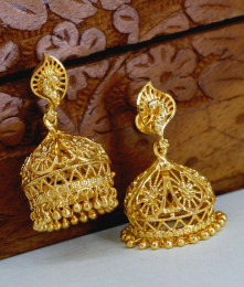 Beautiful Peacock Design Screw Back Gold Jhumki For Marriage ER5623