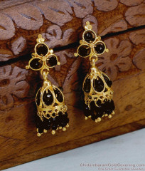 Attractive Black Crystals Gold Plated Jhumka For Party Wear ER5625