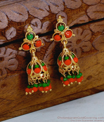 Traditional Gold Plated Coral Jhumki Earring Collections Online ER5626