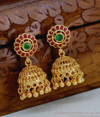 High Quality Floral Design Gold Imitation Jhumki Ruby Green Stone Design ER5630