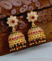 Multi Color Stone Hanging Beads Gold Jhumki Earring Flower Design ER5631