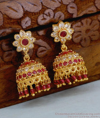 Beautiful Ruby White Stone Gold Plated Jhumka For Wedding ER5632