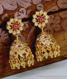 New Model Impon Panchaloha Jhumki Ruby White Stone Design Online ER5633