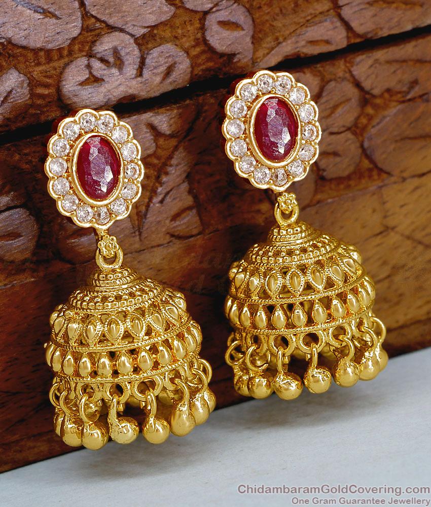 High Quality Pin Type Gold Imitation Stone Jhumkas Shop Online ER5634