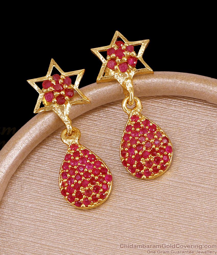 Beautiful Gold Plated Ruby Stone Dangler Earring Online ER5637