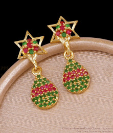 Ruby Green Stone Gold Imitation Dangler Star Earring Designs ER5638