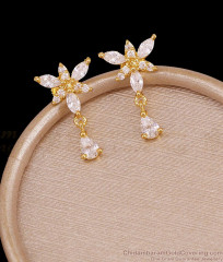 Light Weight White Stone Floral Dangler Earring 1 Gram Gold Jewelry ER5639