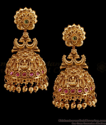 Premium Matt Finish Antique Gold Jhumka Lakshmi Design ER5652