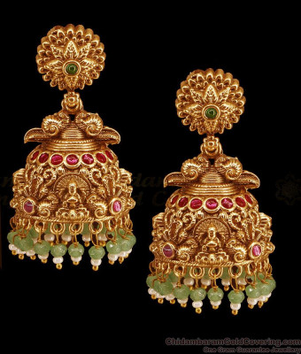 Grand Bridal Wear Lakshmi Design Antique Jhumka Pearl Jewelry ER5653