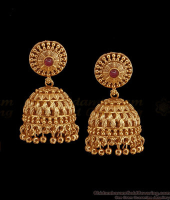 Light Weight Antique Gold Jhumki Earring With Ruby Stone ER5655