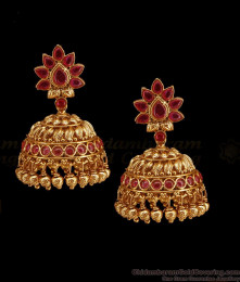Beautiful Ruby Kemp Stone Floral Antique Jhumki Bridal Earring ER5657