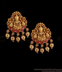 Traditional Lakshmi Ruby Stone Antique Earring Hanging Beads Design ER5658