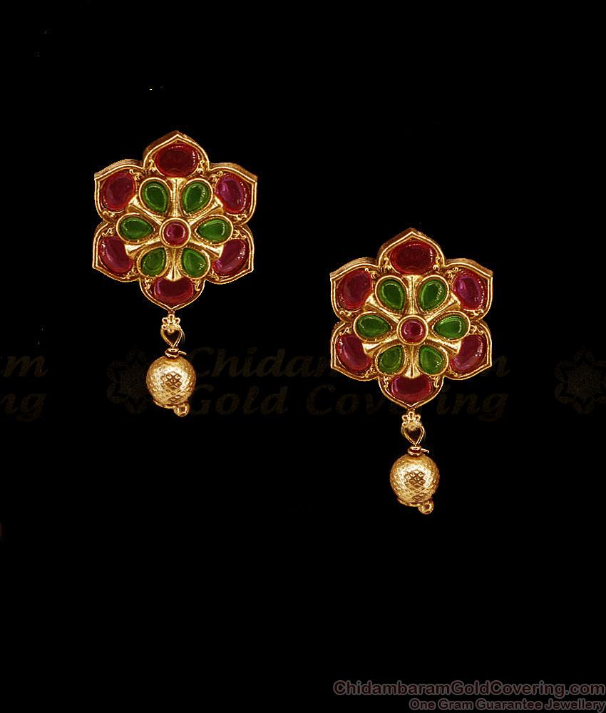 Stylish Ruby Stone Stone Floral Stud Earring Temple Jewelry ER5659