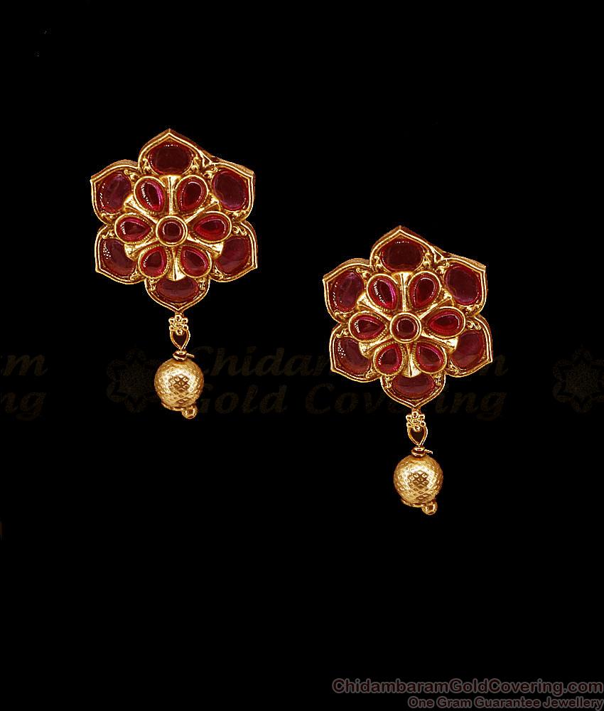 Full Ruby Stone Flower Design Antique Stud Earring For Women ER5660