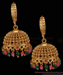 Latest Ruby Green Hanging Beads Antique Gold Jhumki Hoop Design ER5664